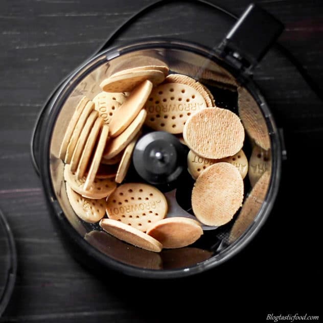 A photo of gluten free biscuits in a food processor. 