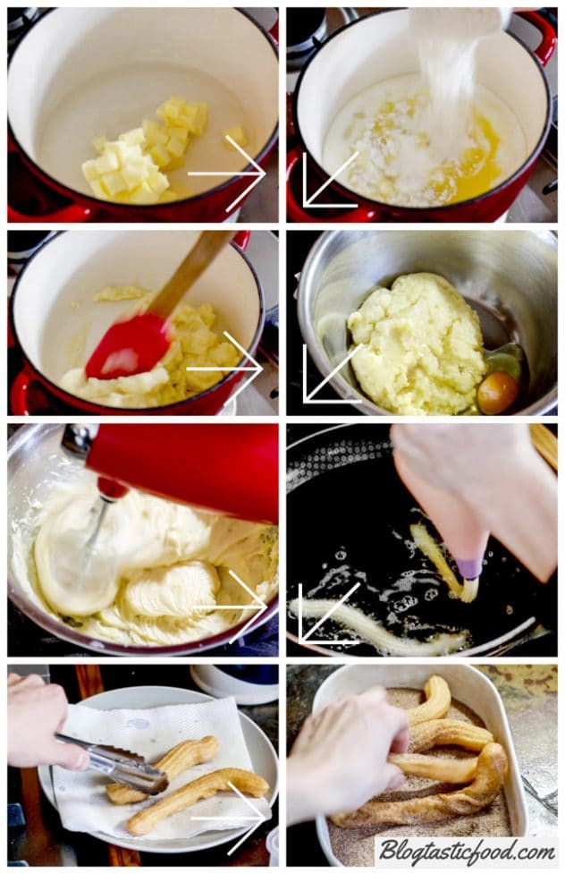 A step by step guide showing how to prepare and cook churros.