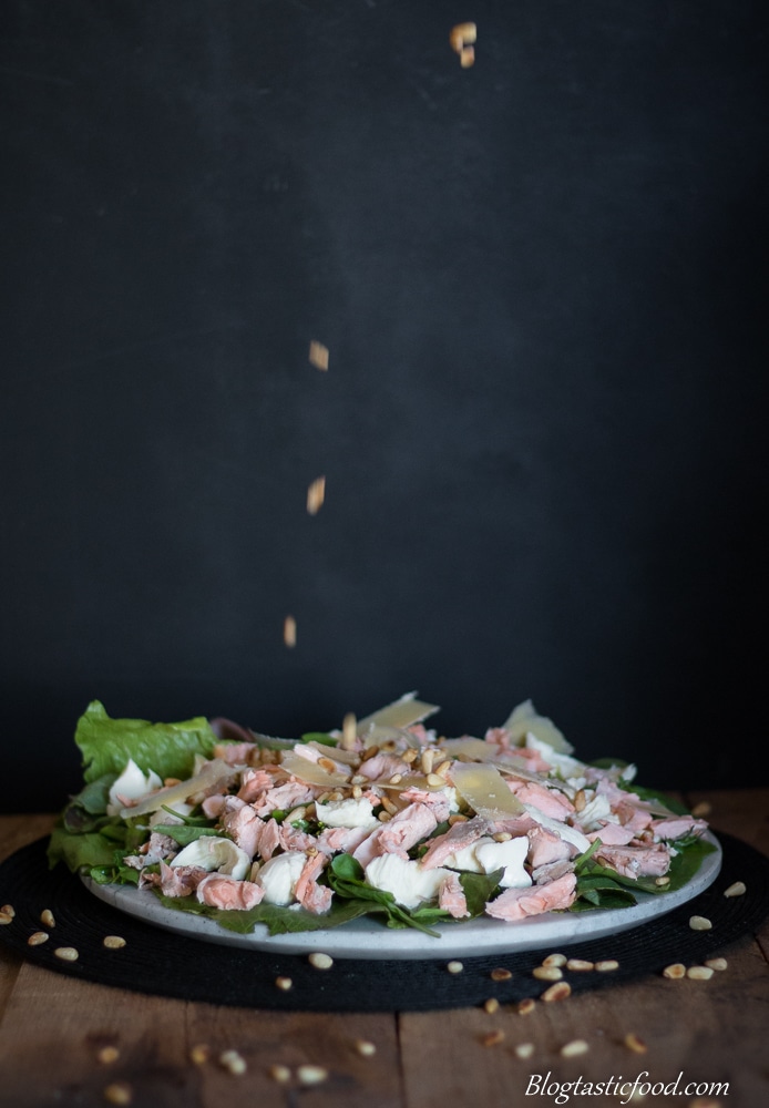 Flaked Salmon Salad with Mozzarella and Pine Nuts - Blogtastic Food