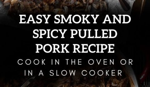 A smoky and spicy pulled pork recipe presented in the form of a pin for Pinterest.