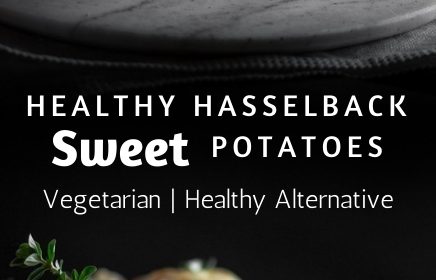 A Hasselback sweet potato recipe presented in the form of a pin for Pinterest.