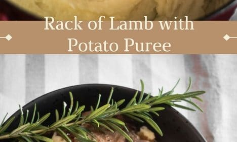 An Easter lamb rack with potato puree recipe presented in the form of a pin for Pinterest.