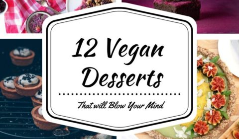 A vegan dessert roundup post presented in the form of a pin for Pinterest.