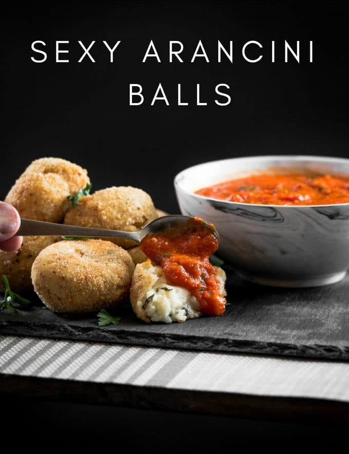 A front cover for an arancini recipe post.