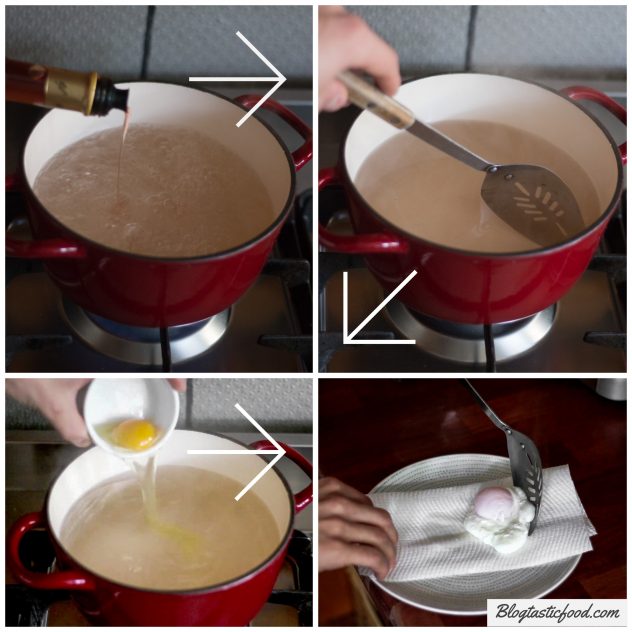 A step by step series of photos showing how to poach an egg.