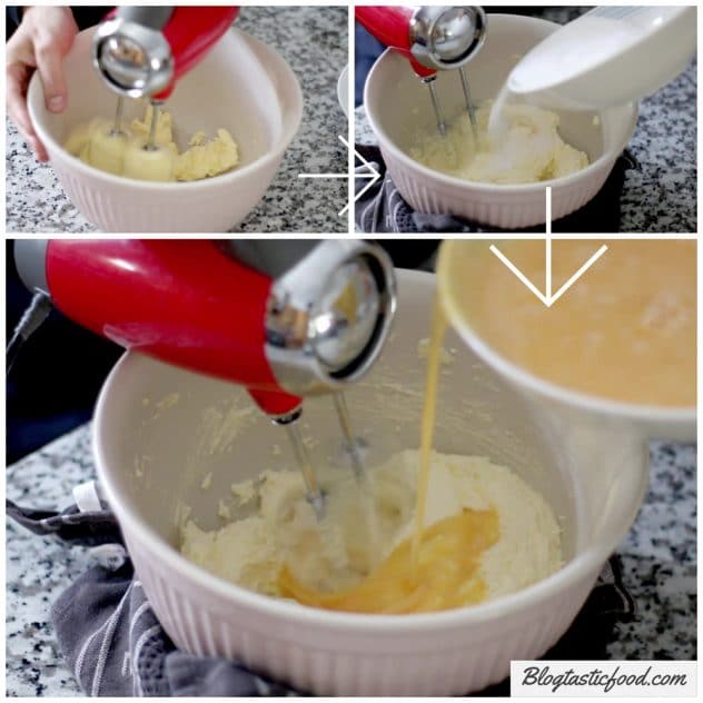 A step by step series of photos showing how to make a smooth cake batter.