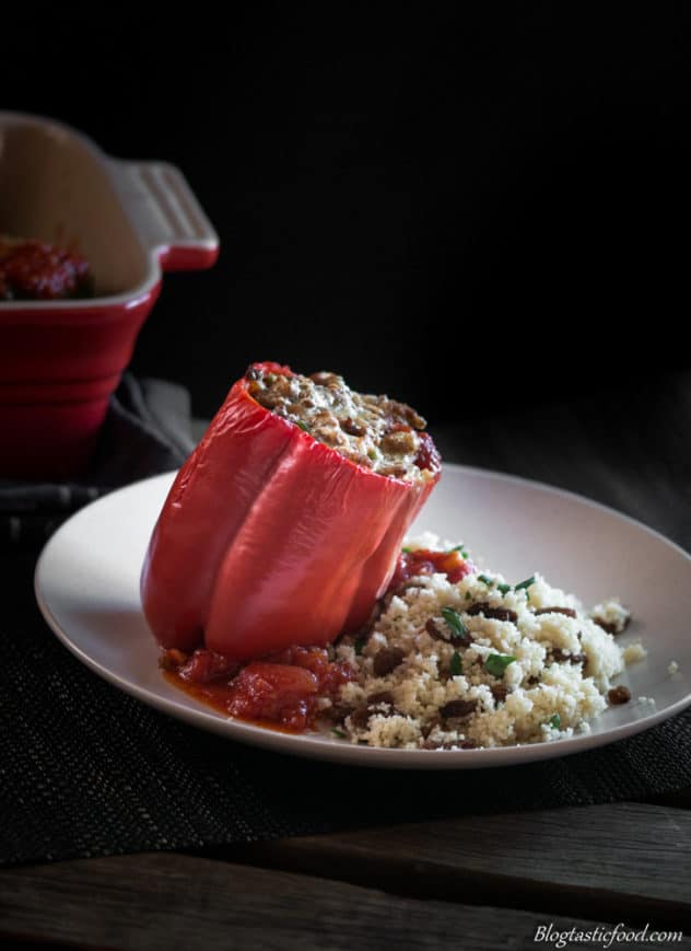 Turkey and stuffed bell peppers with couscous.