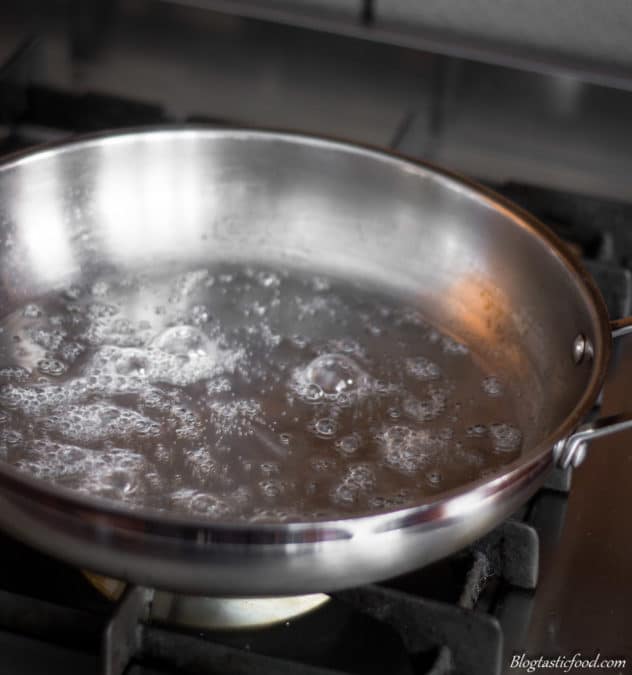A photo of simmering syrup in a pan.