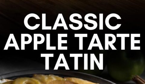 A classic tarte tatin recipe presented in the form of a pin for Pinterest.
