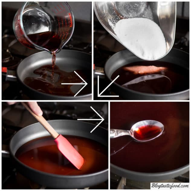 A step by step series of photos showing how to make grenadine. 