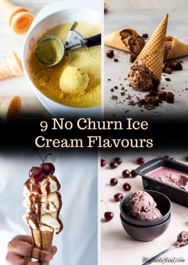A no churn ice cream roundup post presnted in the form of a pin for Pinterest.