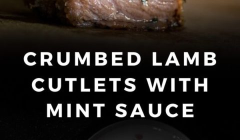 A cruseted lamb cutlet recipe presented in the form of a pin for Pinterest.