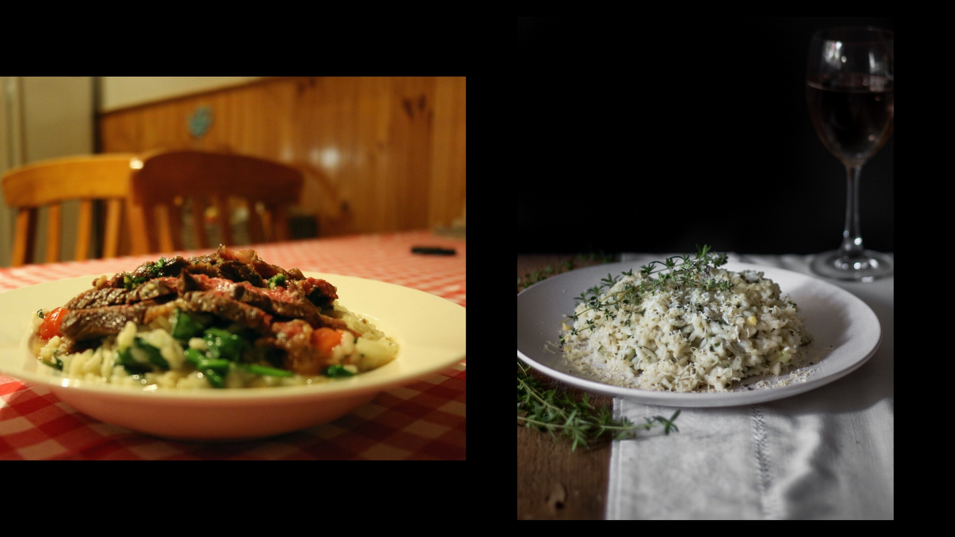 2 photos of risotto side by side.