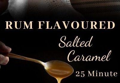 A rum flavoured salted caramel sauce recipe presented in the form of a pin for pinterest.