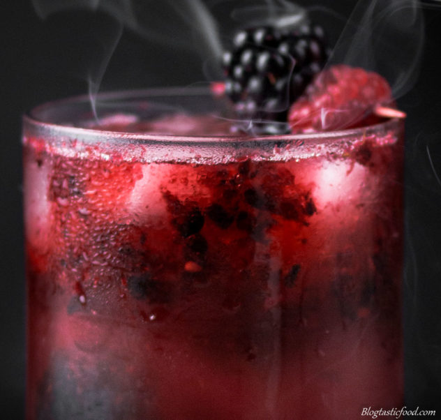 A close up of a Black Widow themed cocktail.