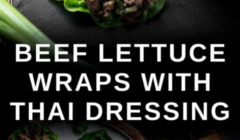 A beef lettuce wrap recipe presented in the form of a pin for Pinterest.
